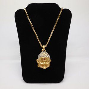 Gold Toned Buddha Gem Encrusted Pendant Necklace